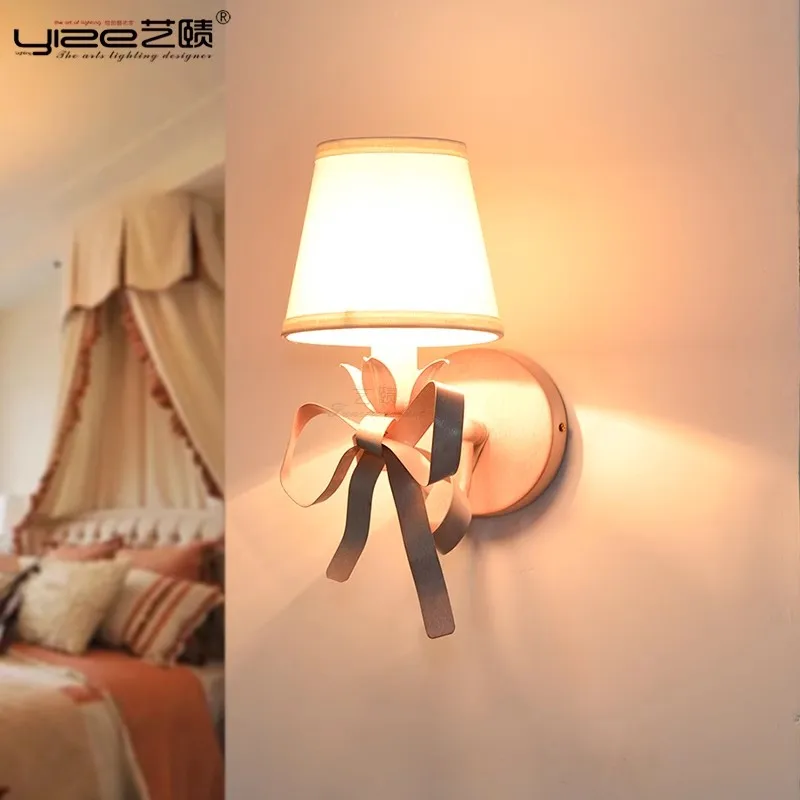 

Nordic princess children's room pink bow wall lamp girls' room bedroom bedside wall lamp E14 110V 220V