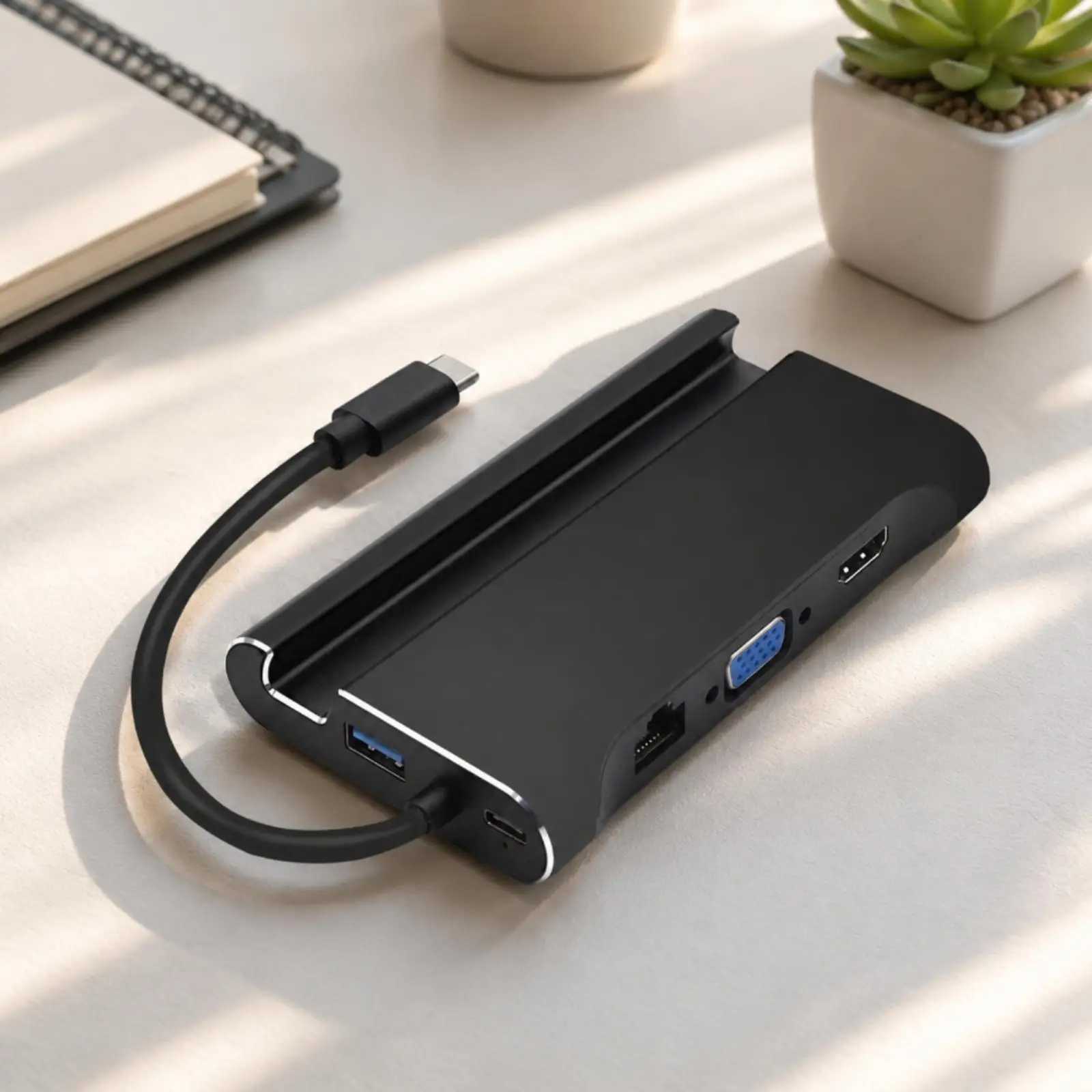 USB C Hub Splitter Multiport Adapter Aluminum with 3 USB 3.0 4K VGA Ethernet PD for Home Office Use