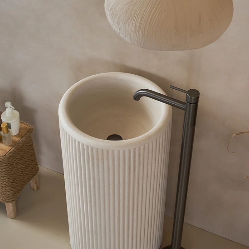 Cream style column basin designer, floor standing integrated art wash basin, homestay striped wash basin