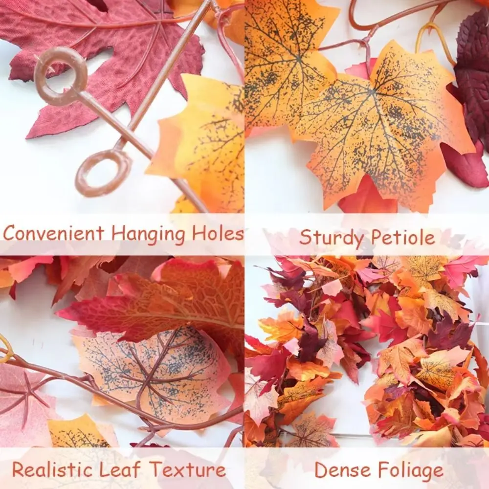Creative Red Autumn Maple Leaves Realistic 1.7m Artificial Maple Garland Double Maple Leaf Lifelike Simulated Maple Leaves