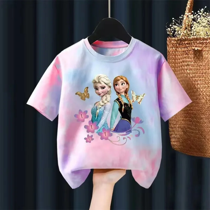 Summer Children Short Sleeve T Shirts Baby Girls Cartoon Frozen Anna Elsa Sofia Print Cotton Clothes Tops Tee Kids Outfits 1-10T