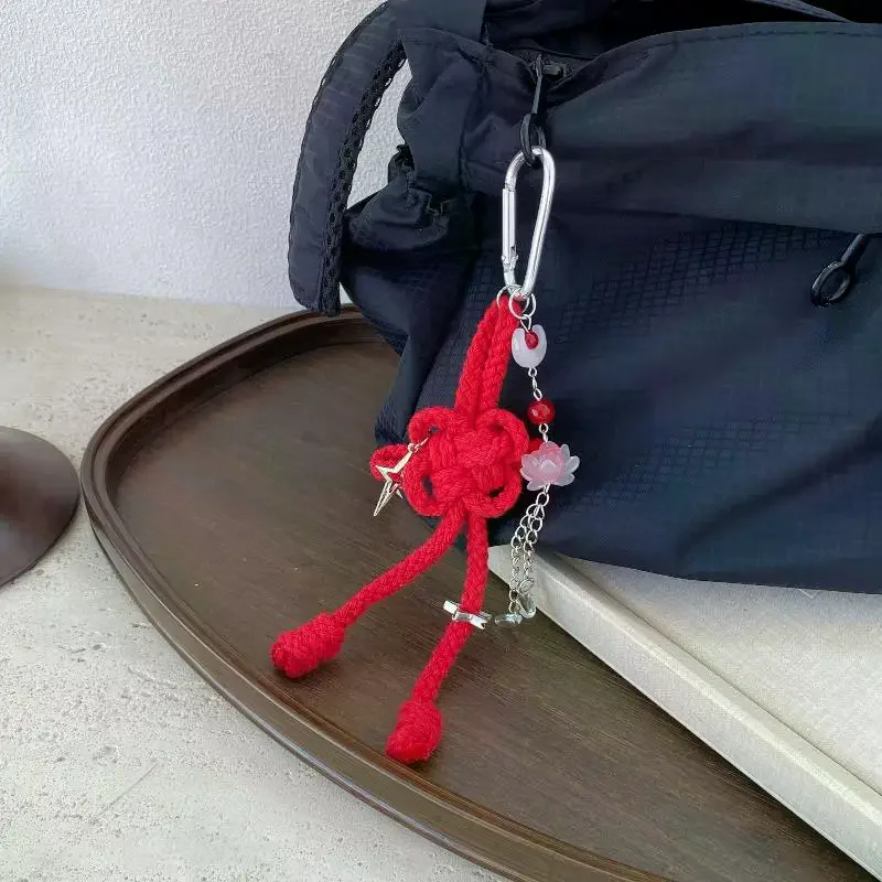 1Pcs Chinese Style Ruyi Pendant Handwoven Nylon Rope Chinese Knot Keychain Bag Hanging Decoration Men's Car Keyring