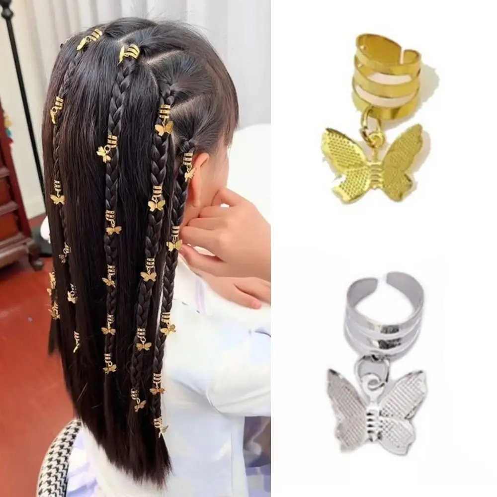 

20Pcs Butterfly Hollow Out Hair Ring Hair Braiding Metal Cuff Clips Dreadlocks Beads Adjustable Headwear Hair Braid Tubes