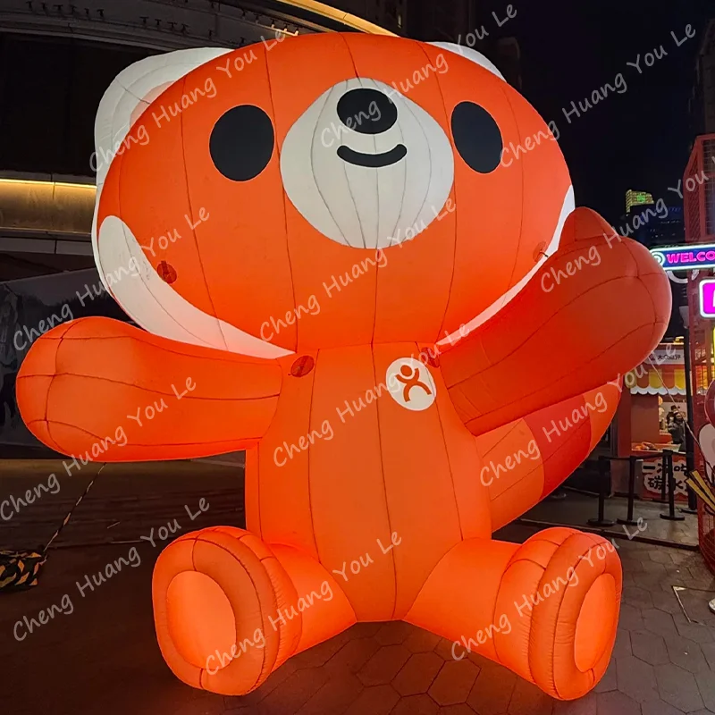 Panda rouge gonflable chinois avec lumière LED, festival de la nourriture, énorme animal de dessin animé, publicité pour zoo, supermarché, parc