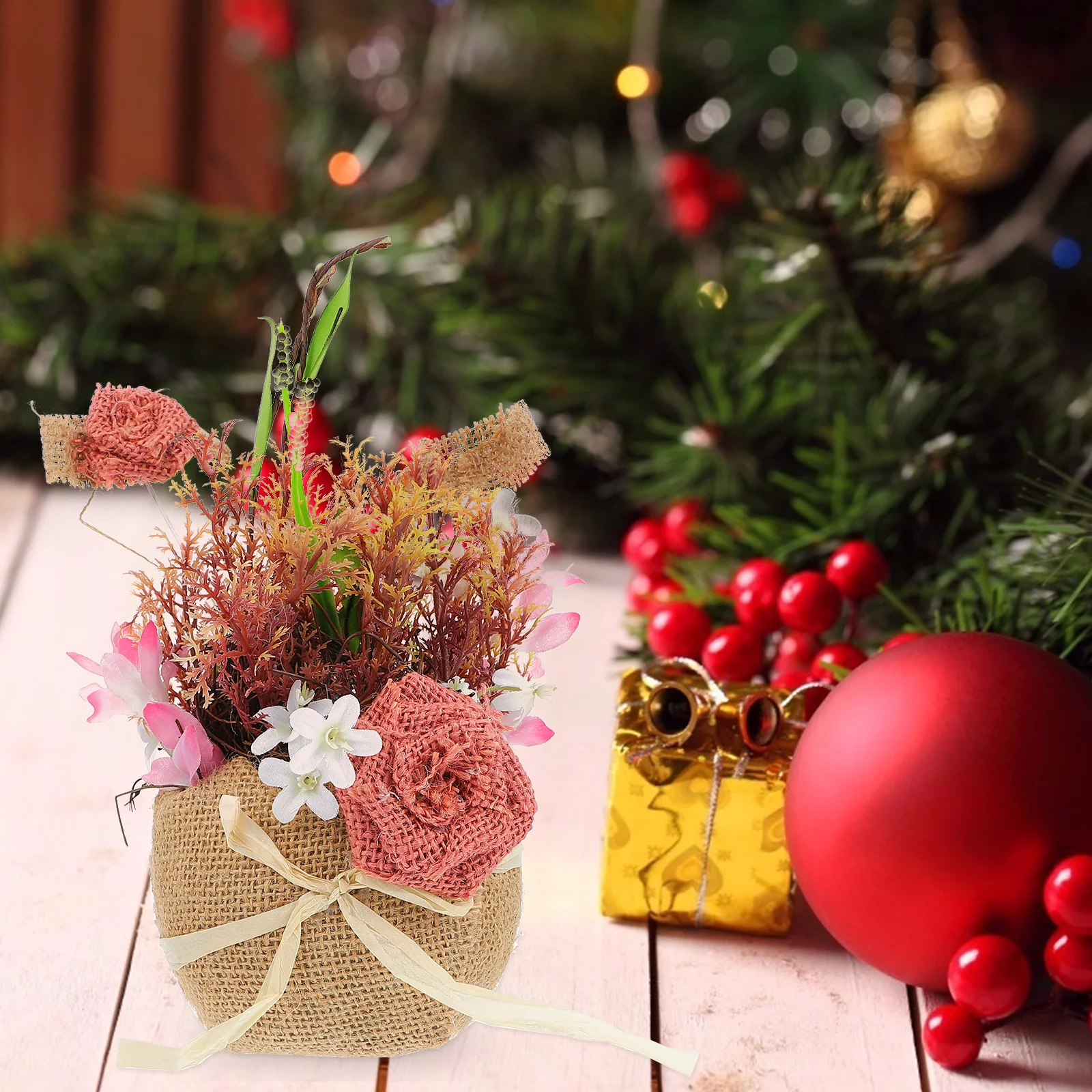 

Silk Flower Basket Linen Material Desktop Ornament For Wedding Party Decor Artificial Floral Arrangement Simulation Flower