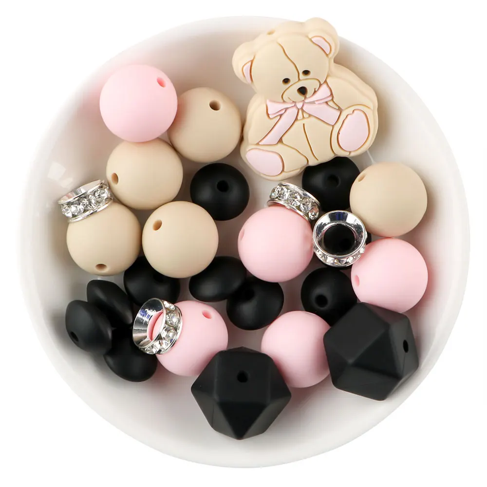 Silicone Focal Beads Cartoon Animals Round Lentil Loose Beads Set For Jewelry Making DIY Keychain Bracelet Necklace Accessories