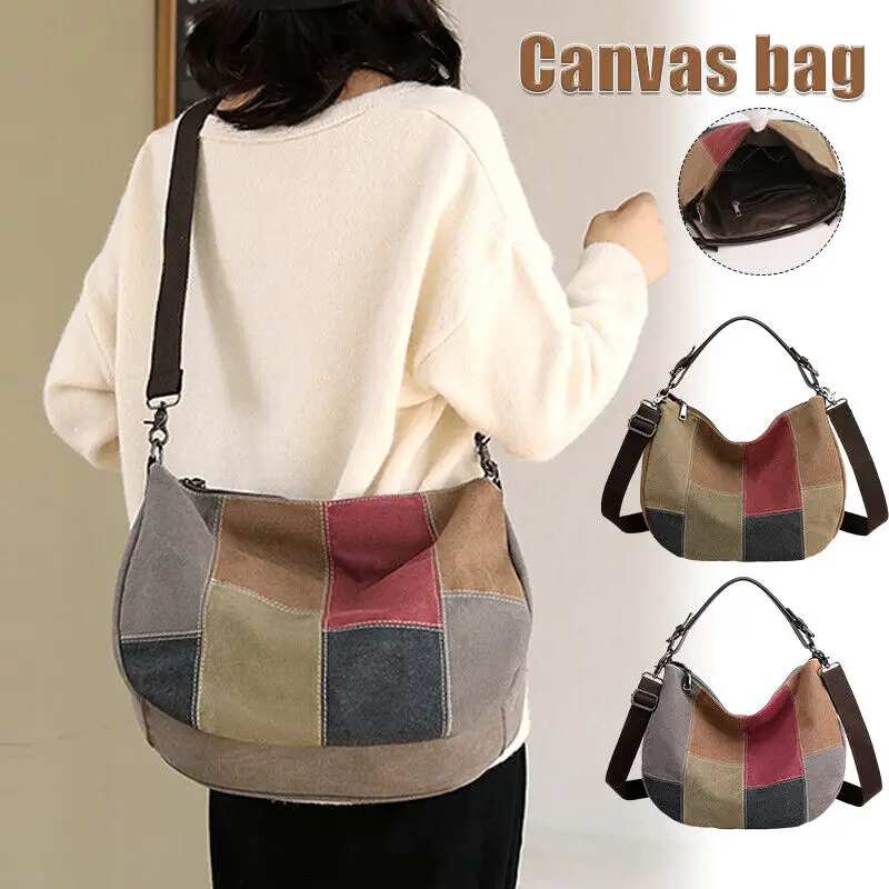 

Women Canvas Shoulder Bags Fashion Print Large Capacity Handbags Reusable Foldable Messenger Bag Casual Travel Bag for Students