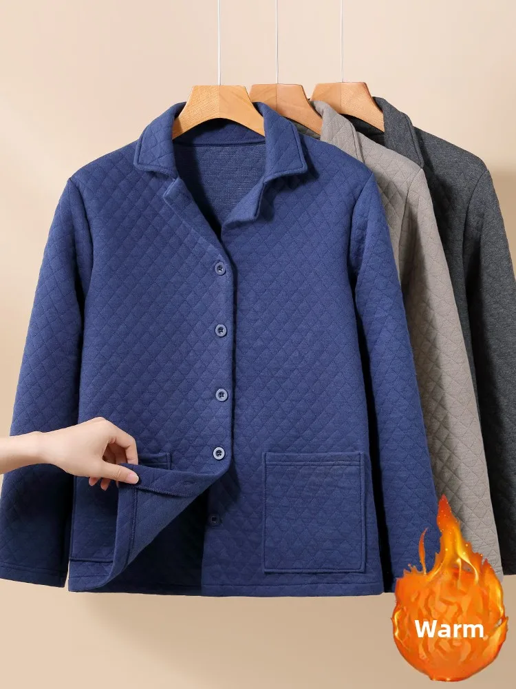 

Thickened Cotton Padded Warm Sleepwear Top for Middle-Aged And Elderly Men Long Sleeve Collared Home Clothes Winter Size
