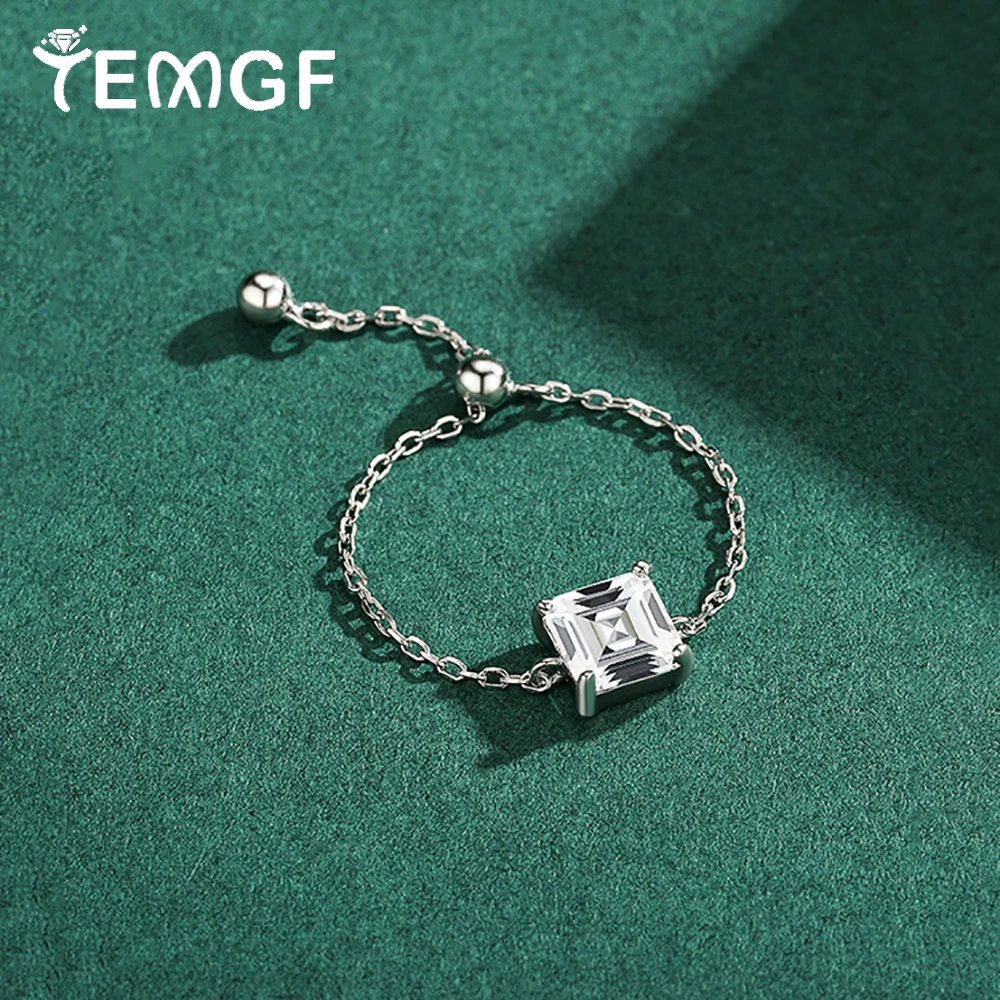 

TEMGF 0.8/1CT Zircon Ring 925 Sterling Silver Plated 18K Gold Adjustable O Chain for Women Girl Simple Fine Jewelry Fashion Item