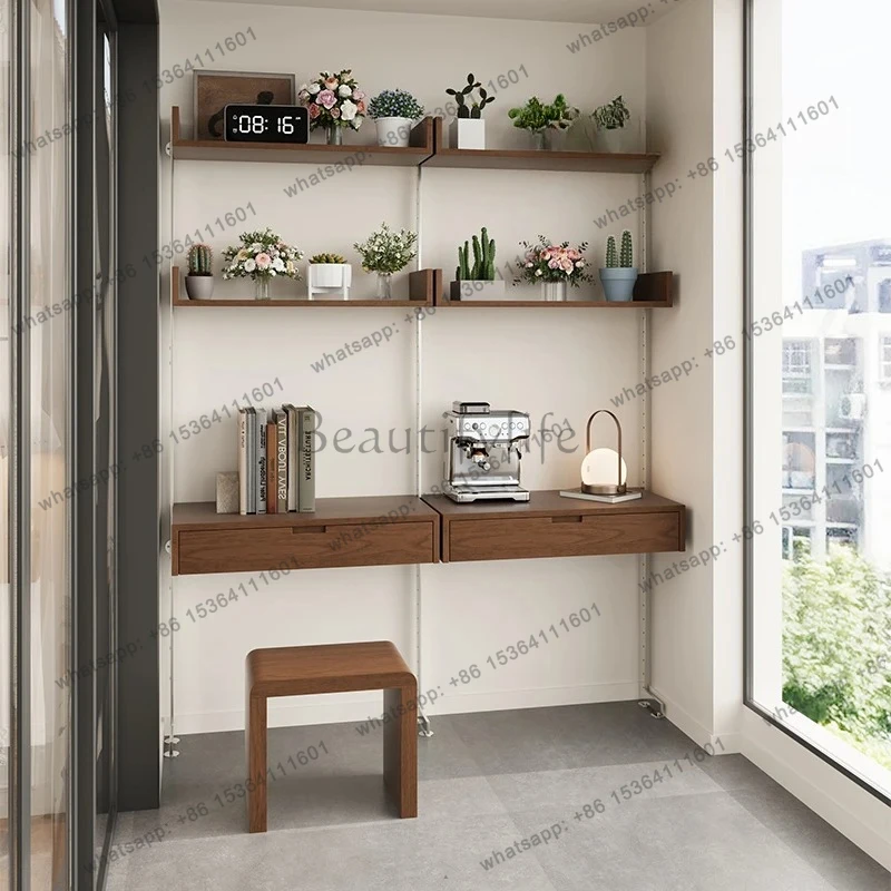 

Balcony Shelf Solid Wood Bauhaus with Desktop Bookshelf Floor to Wall Display Stand Flower Stand