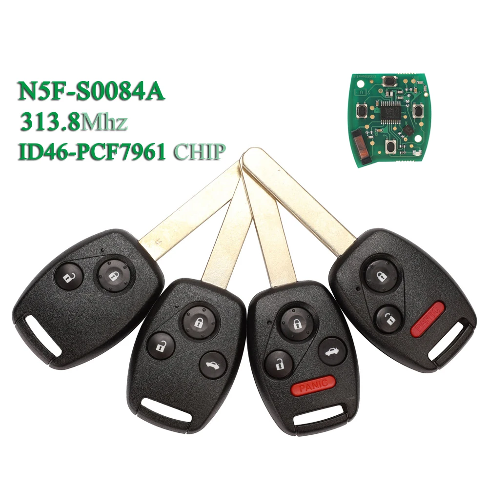 jingyuqin N5F-S0084A Remote Car Key 313.8MHz ID46-7961 Chip For Honda Civic 2006 2007 2008 2009 2010 2011 2012 2013 Fob 2/3/4 BN