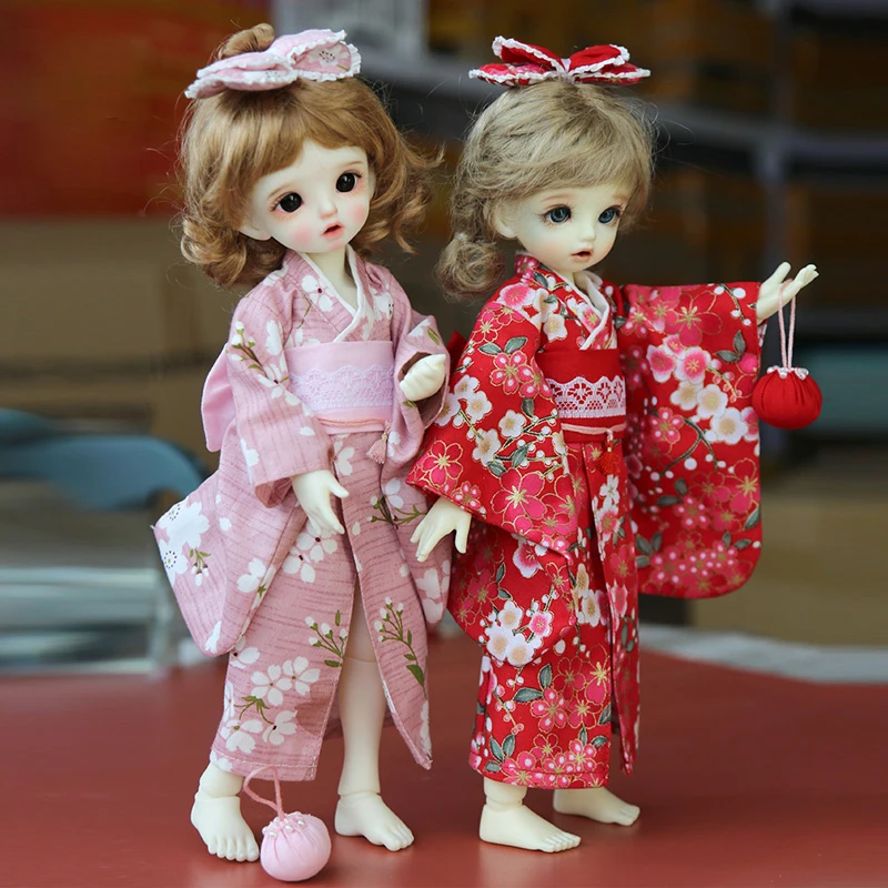 New 1/6BJD Doll Clothes Cute Pink Red Kimono Bathrobe Suit Hairpin for 1/6 Yosd Doll Clothes 30cm Doll Accessories Girl Toys