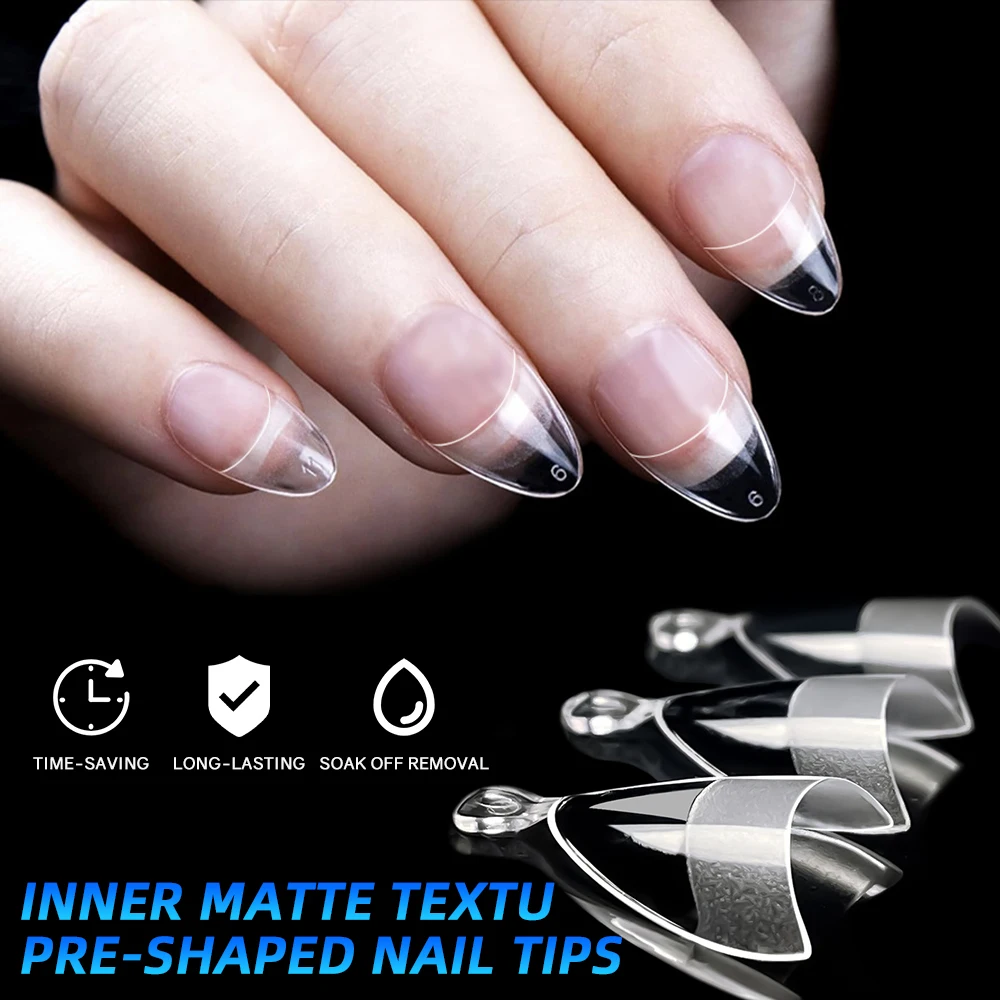 240pcs Half Cover Almond Fake Nails Half Matte Pre Buff Acrylic Nails Extra Short Almond Shape Gel Nail Tips 12 Sizes Easy Use