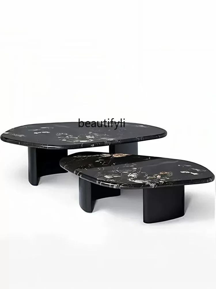 High-end living room luxury stone coffee table combination designer small apartment marble coffee table