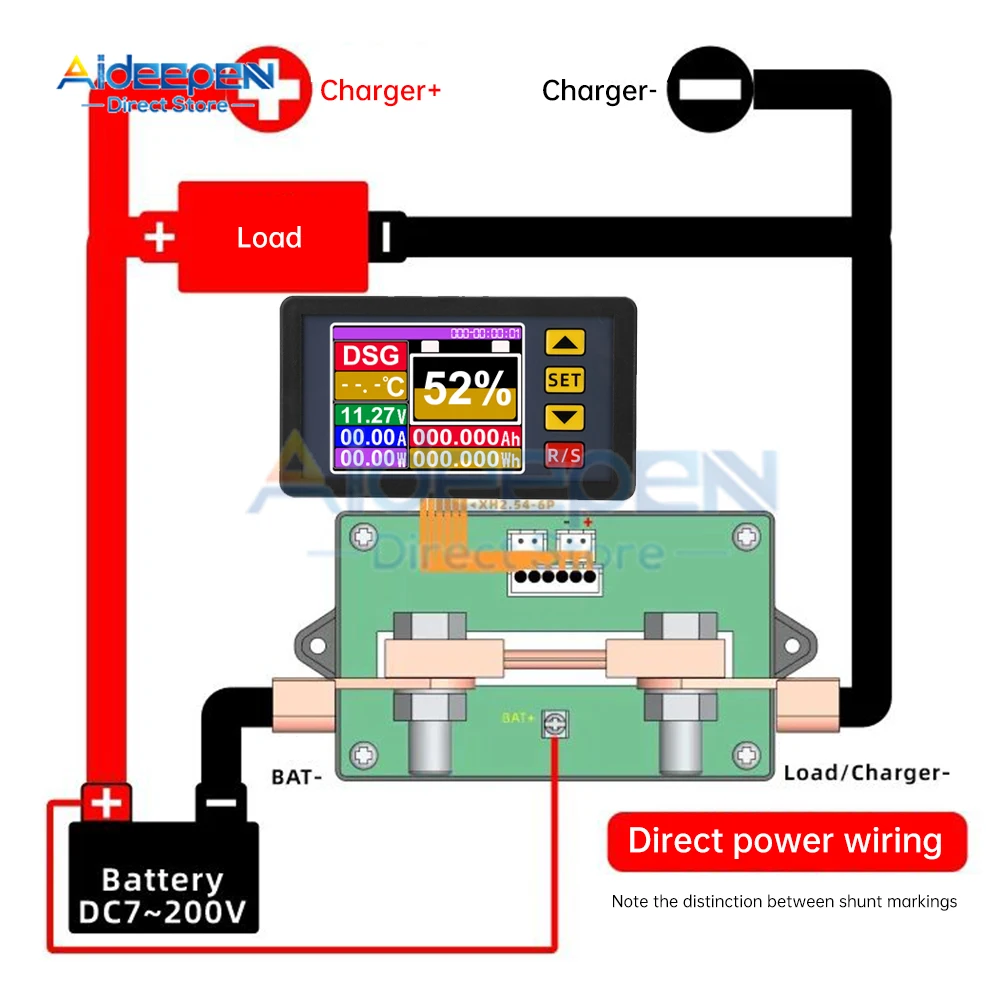 DC 7-200V Battery Tester Coulomb Counter Meter Battery Capacity Indicator Ammeter Voltmeter Battery Tester 100/200/300/400/500A