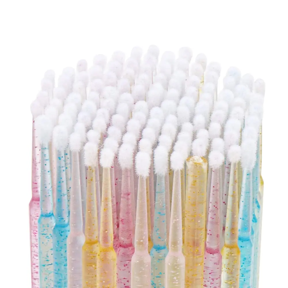 500pcs Glitter Eyelash Cleaning Cotton Swab Micro Eyelash Disposable Crystal Microfiber Brush Wands Mini Applicator Brush