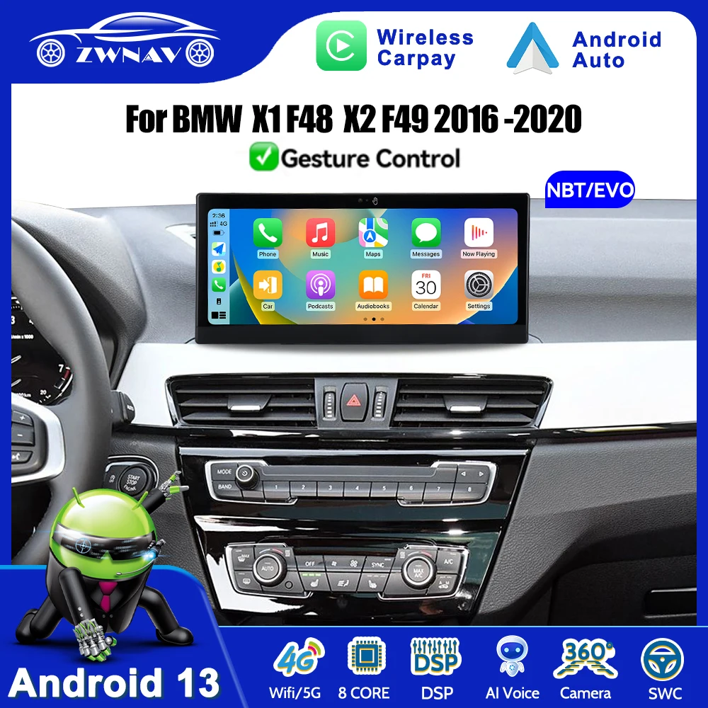 

Support Gesture Control For BMW X1 F48 X2 F49 2016-2020 NBT EVO Android System Wireless Carplay Auto Car Radio Video Players GPS