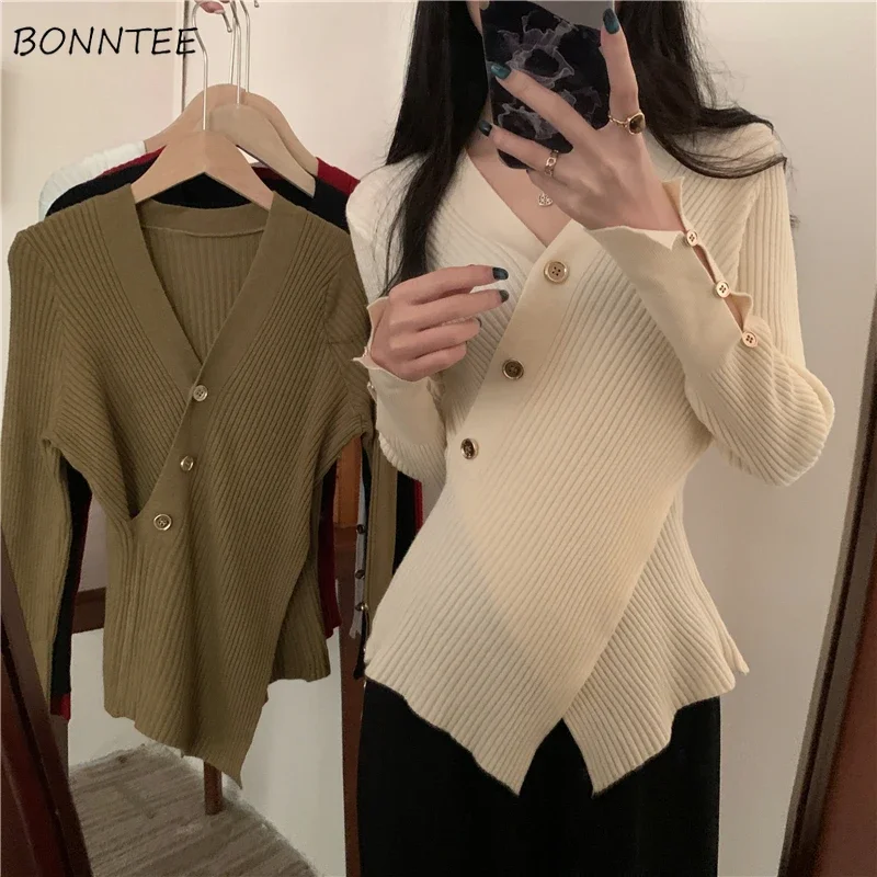 

Pullovers Women Knitted Irregular Design Criss-cross Long Sleeve Korean Fashion Slim Fit Autumn V-neck Temperament Popular Y2k