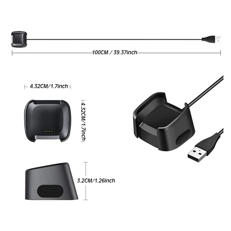 Charging USB Dock for Fitbit Versa 1 (Not Available for Versa 2) - Smartwatch Charger Cable Stand with Overcurrent Protection