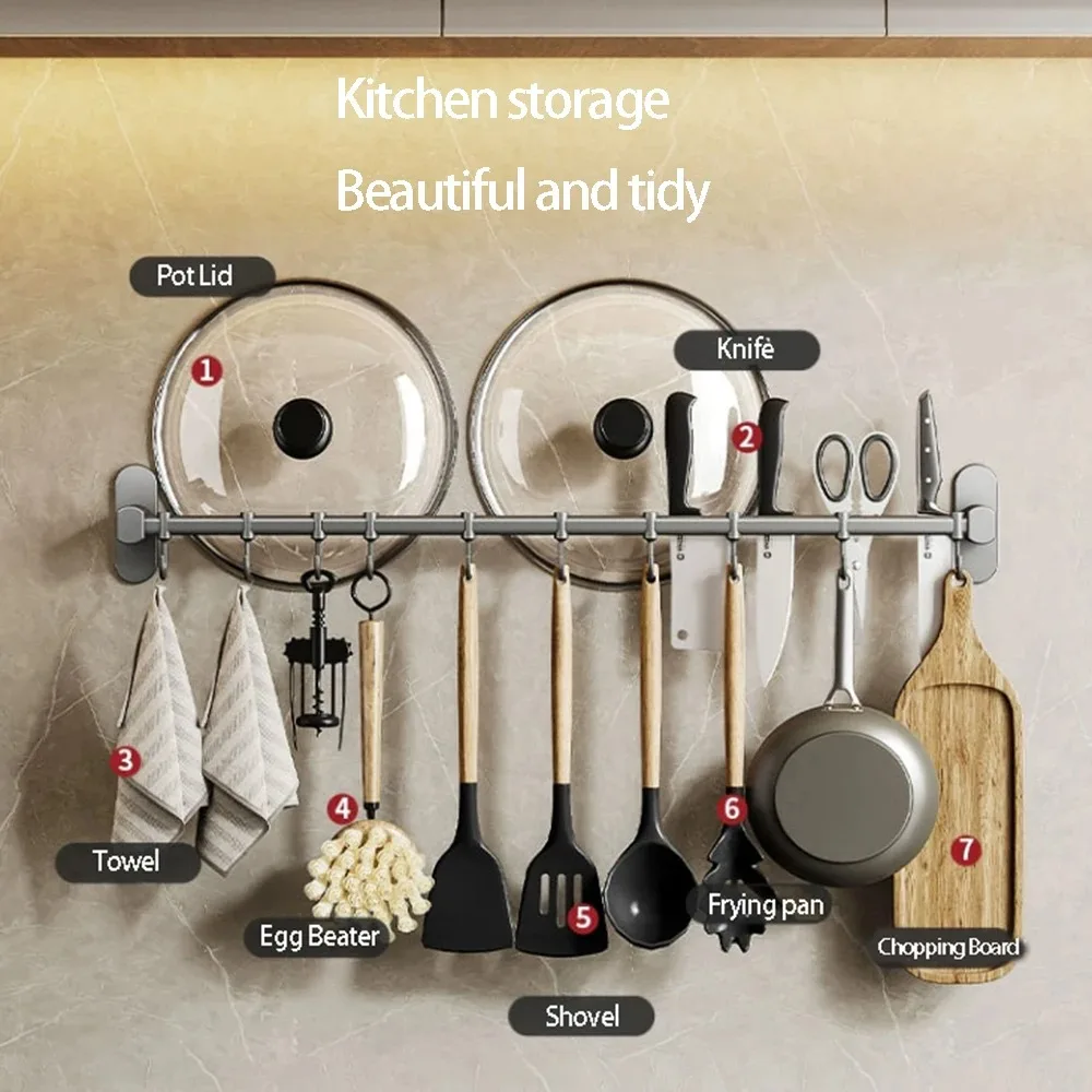 Kitchen Organizer Hooks Wall Hangers Rack for Kitchen Utensils Knife Holder Cutting board Spoon Lid Storage Accessories No Drill