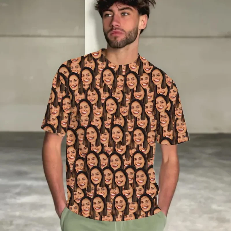 تي شيرت وجه مخصص للرجال طباعة كاملة شخصية لتقوم بها بنفسك صورة الوجه التي شيرت صورة مخصصة قصيرة الأكمام جولة الرقبة تي شيرت #5