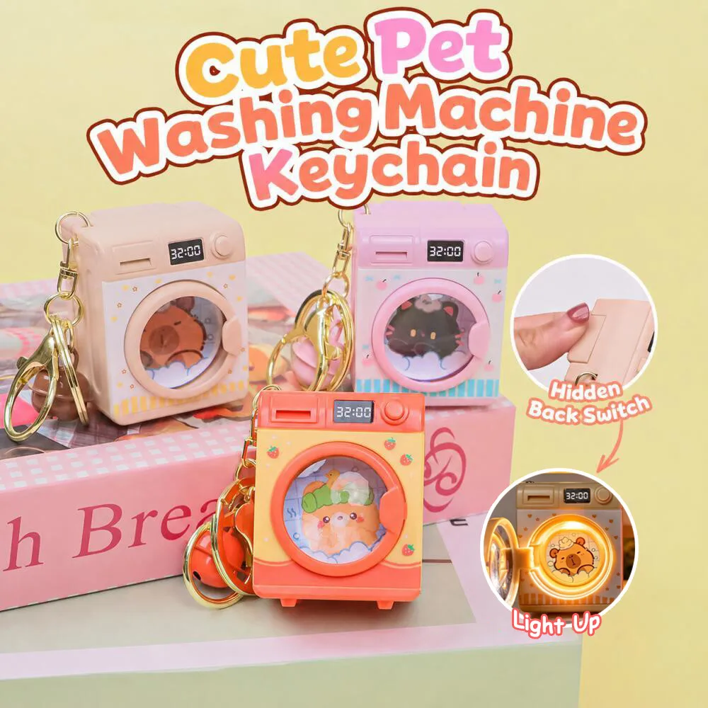 Mini Washing Machine Light Sound Keychain, Cute Cartoon Pet Pattern Backpack Charm, Light Up Sound Decor Pendant, Daily Gifting