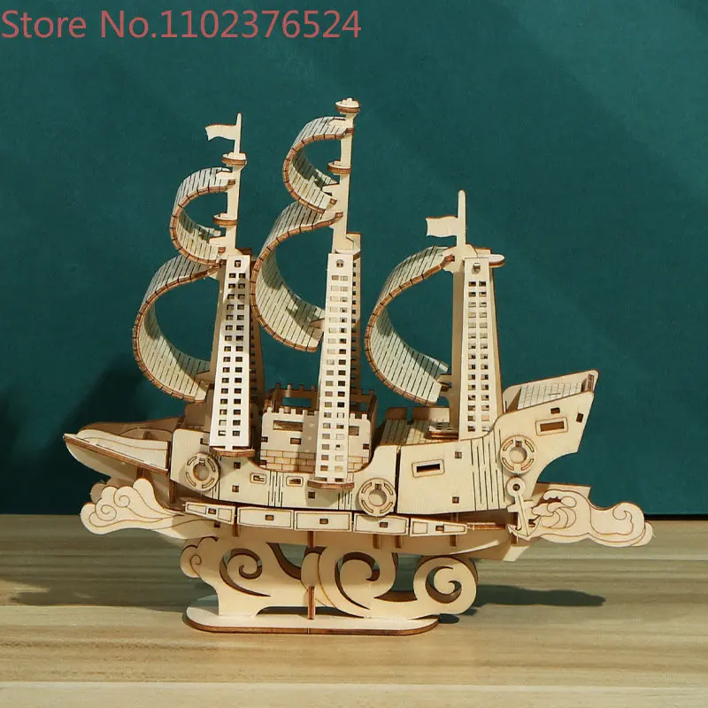 

Ocean sailboat puzzle 3D three-dimensional basswood children's puzzle toy DIY puzzle sailboat puzzle toy