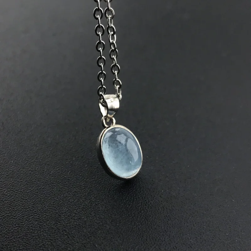 CSJ 100% Natural Aquamarine Pendant Gemstone 7*9mm Necklace for Women Birthday Christmas Party Trendy Jewelry Gift