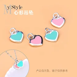925 Sterling Silver Peach Heart Necklace Blue Heart Pink Heart Pendant women's necklace hand woven jewelry DIY accessories coupl