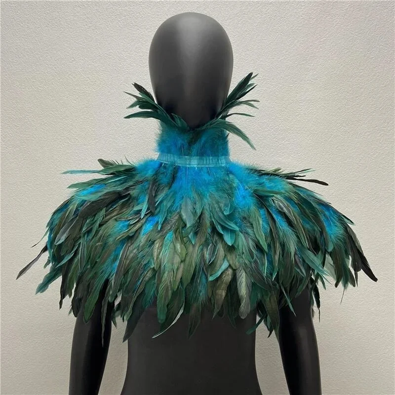 Feather Punk Gothic Shoulder Cape for Women Cloak Party Coat Woman Prom Clothes Shawl Feather Halloween Shawl