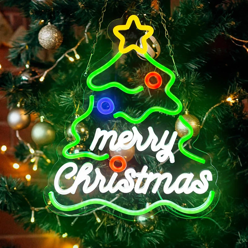 

Рождественская елка Неоновая вывеска с регулируемой яркостью USB-питание Светодиодная неоновая вывеска Настенный декор для окна Рождественская елка Бар Вечеринка Дом