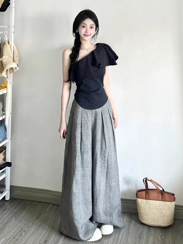 

Модная женская блузка с открытыми плечами и коротким рукавом, новинка 2025 года, в стиле Pure Desirable Spicy Girl, без рукавов, цветная, элегантная