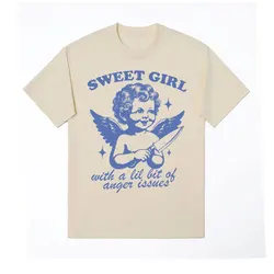 Sweet Girls with Anger Issues Graphic T Shirt Men Women Retro Angel T Shirts Fashion Casual Cotton Oversized T-shirt Streetwear