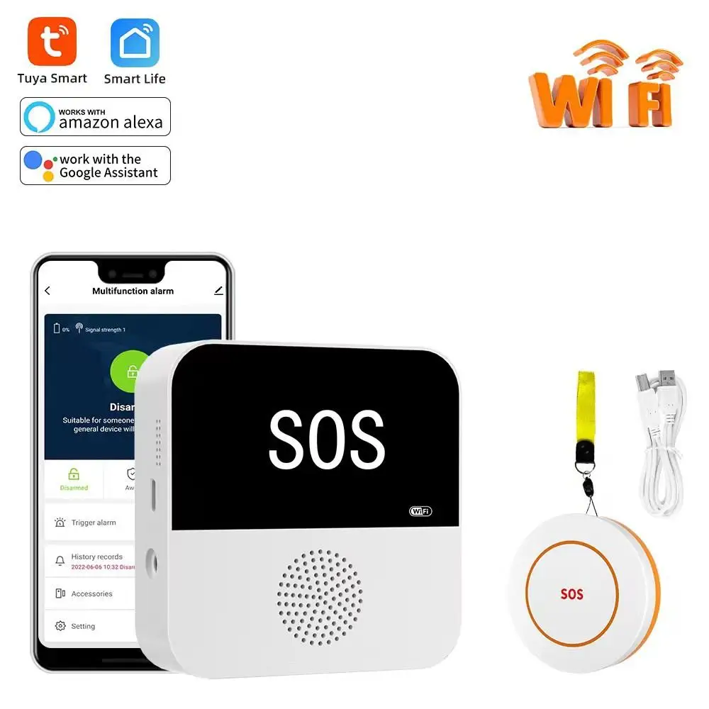 Tuya WiFi SOS Alarm System Smart Life And Home Elderly Emergency Pager Medical Alert Doorbell Function Support Wireless Detector