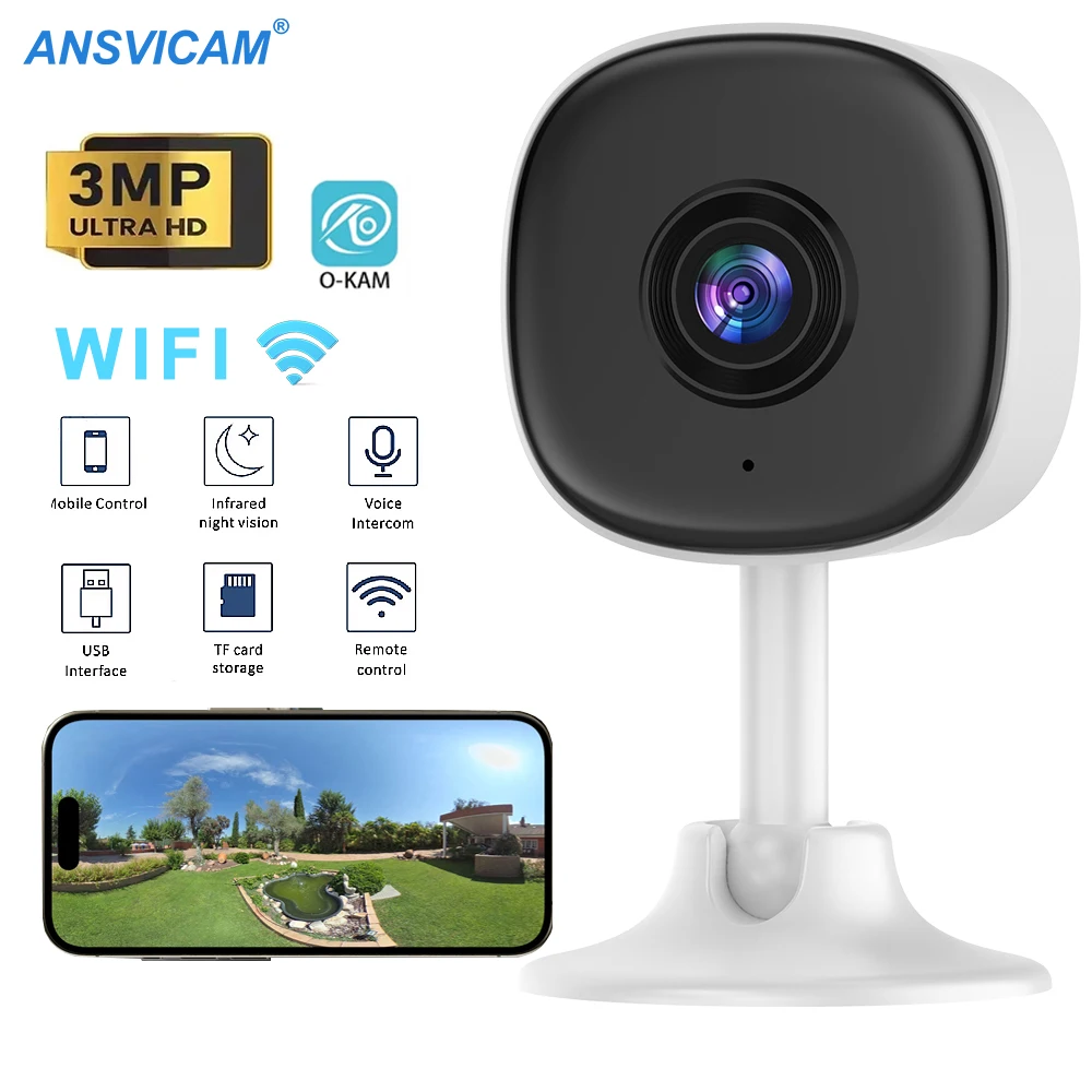 O-Kam Pro Pet & Baby Monitor Camera 3MP WiFi Home Security IP Cam with Two-Way Audio & Night Vision iOS Android App Compatible