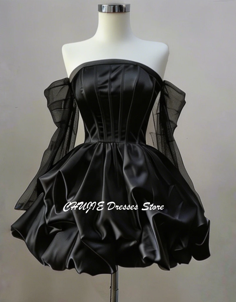 Balck Mini Graduation Dress Short Homecoming Dresses For Teen Customized Sweet 15 16 Tulle Long Sleeve Evening Prom Party Gowns
