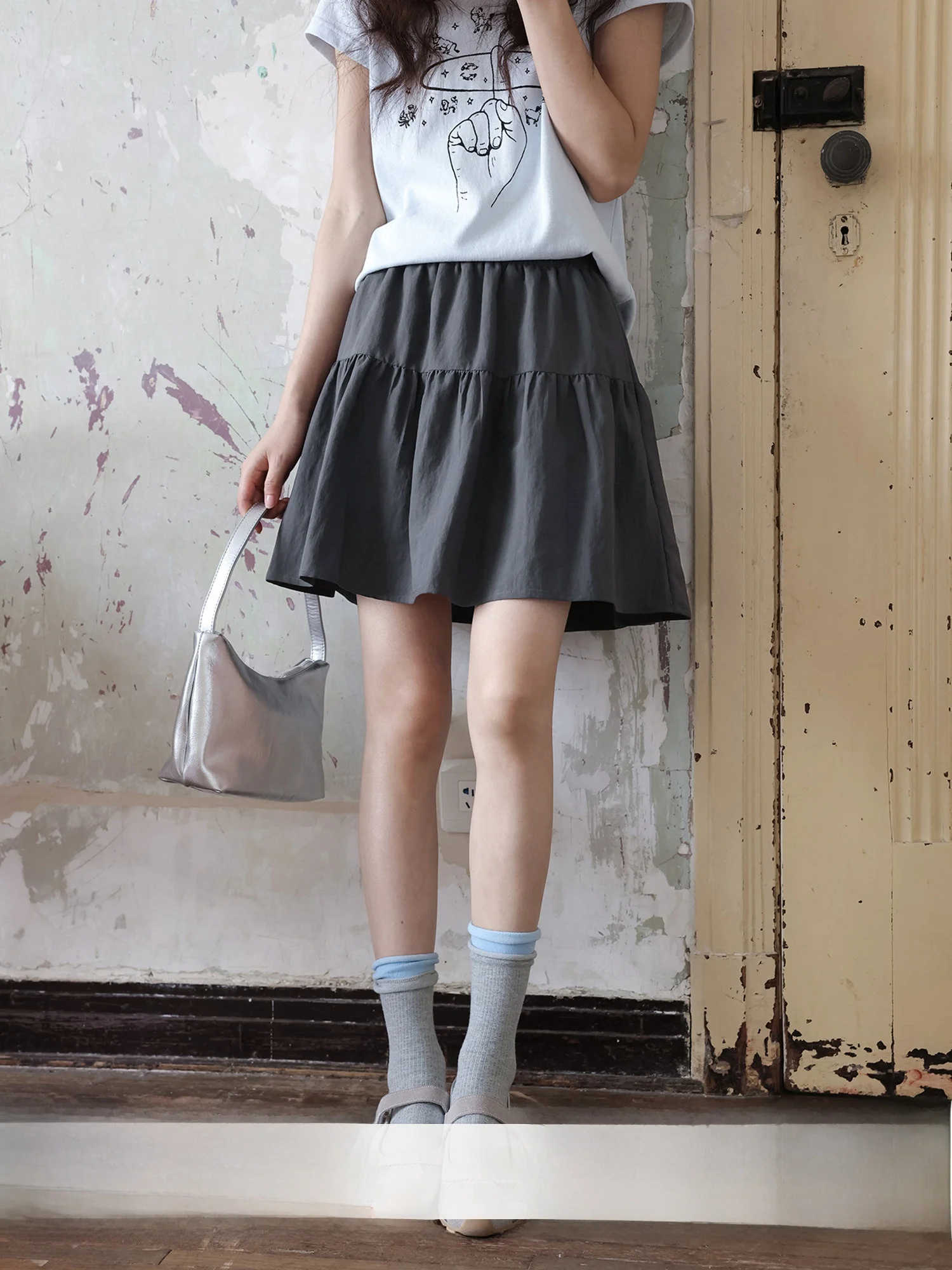 ballet-style-a-line-skirt-women's-spring-summer-white-half-length-skirt-high-waist-cotton-material-standard-fit-elastic