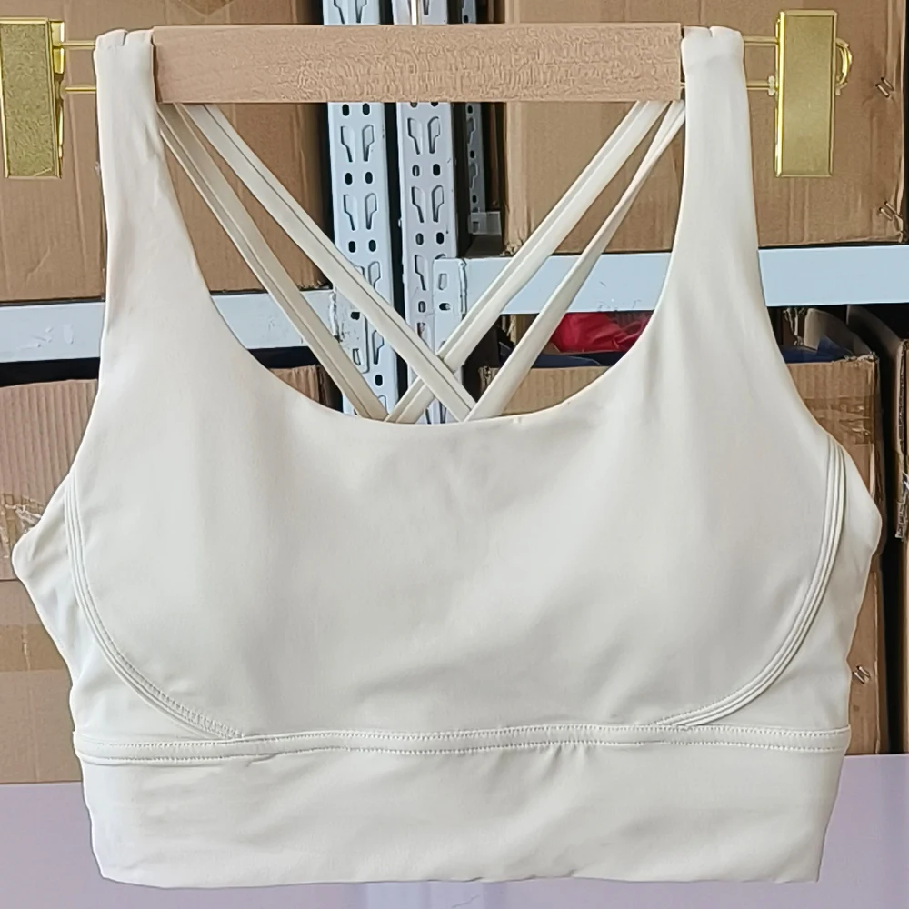 Solid color women\'s U-shaped cross back sports bra, fitness exercise yoga sports bra, tight fitting training, jogging soft belt