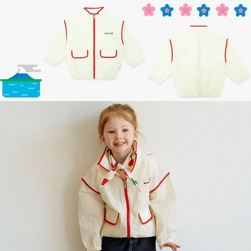 

Jenny&Dave Children's 2023 Summer New Casual Windbreaker Coat, Children's Cartoon Smiling Face Letter Embroidered Sun Protection