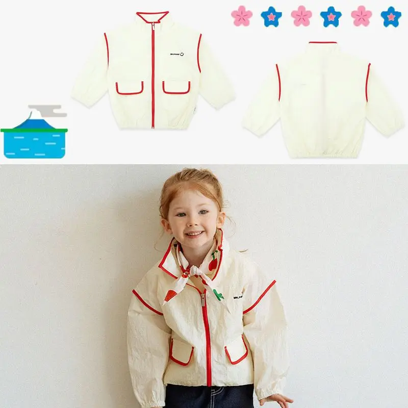 

Jenny&Dave Children's 2023 Summer New Casual Windbreaker Coat with Cartoon Smiling Face Letter Embroidery Sun Protection Clothin