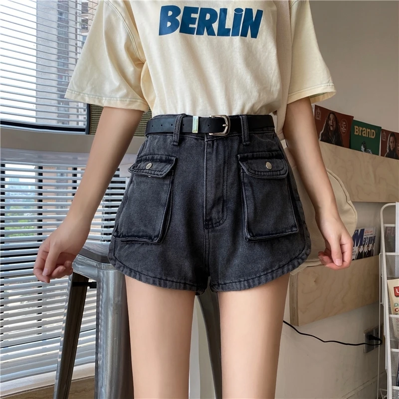 Women\'s Denim Shorts Workwear Style Summer New Ins Loose Slimming Wide Leg A-line Pants Pocket Denim Hot Pants