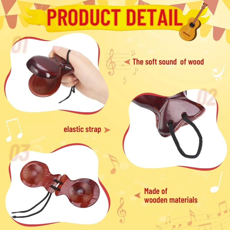 1 Pair Spanish Castanets Flamenco Castanets With String Traditional Wood Hand Percussion Castanets