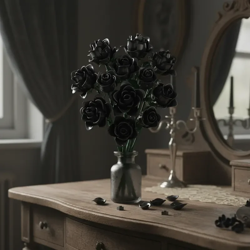 

DIY 585pcs Gothic Black Rose Building Blocks Bouquet Flowers Plant Romantic Valentine Girl Gift Never Fading Creative Ornament