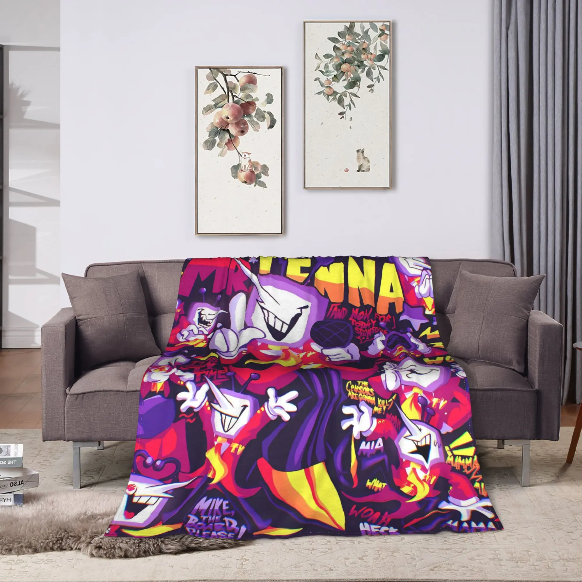 spamton and tenna  Deltarune Super Soft Blanket  Camping Plush Bedding Throws Funny Couch Chair Flannel Bedspread Sofa Bed Cover