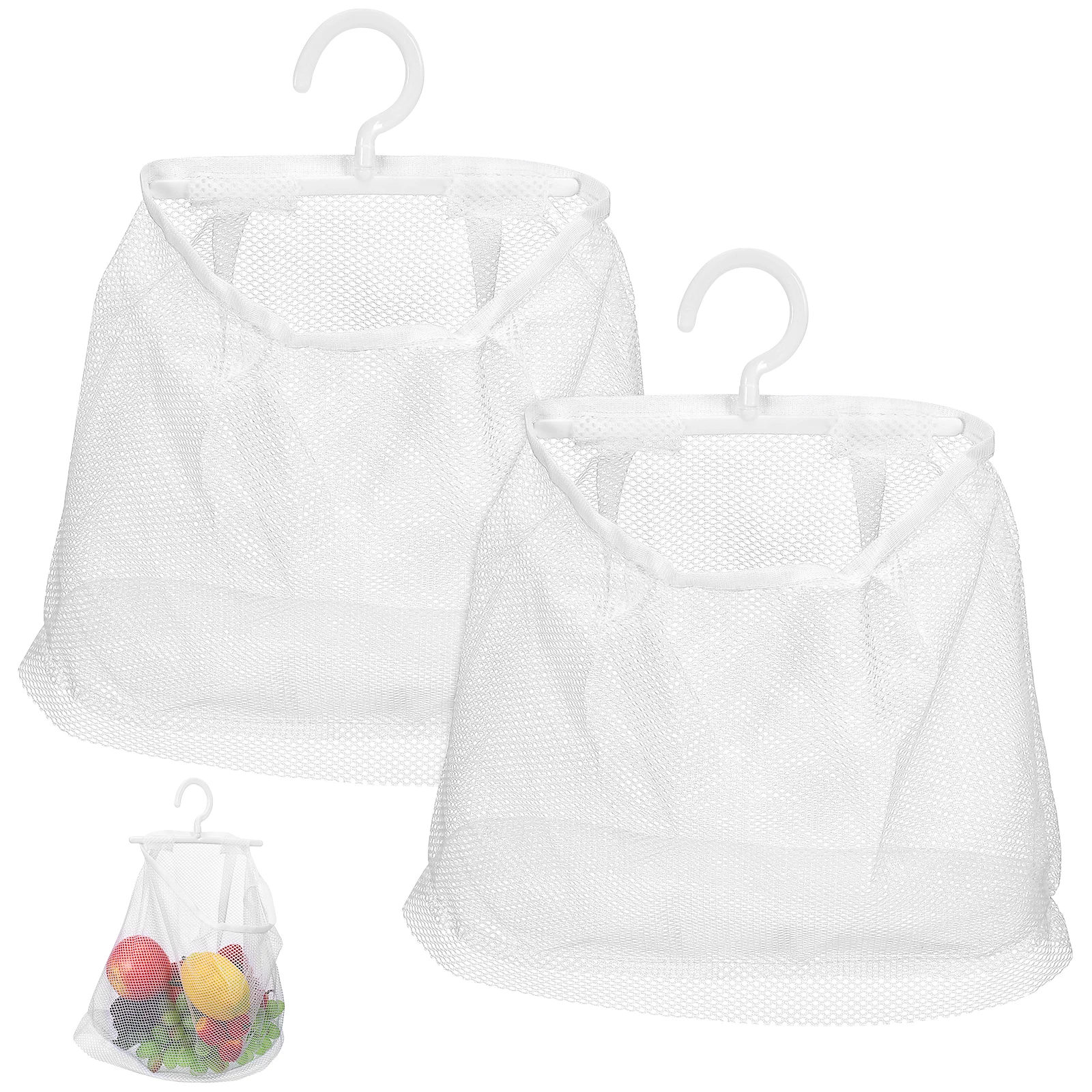 

2pcs Hanging Mesh Bag Reusable Storage Home Organizer Foldable Wall Vegetable Fruit Toy Bath