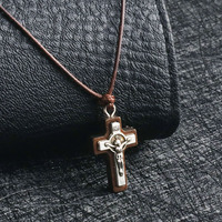 INRI Crucifix Jesus Cross Necklace for Men Women Wooden Religious Catholic Pendant Necklaces Leather Rope Chains Jewelry Collier