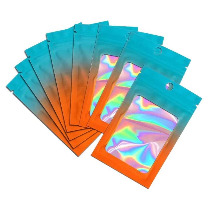 20-50pcs Thicken Ziplock Bags Holographic Laser Color Plastic Pouch For DIY Jewelry Retail Storage Pouch Zip Lock Bag NO Hole