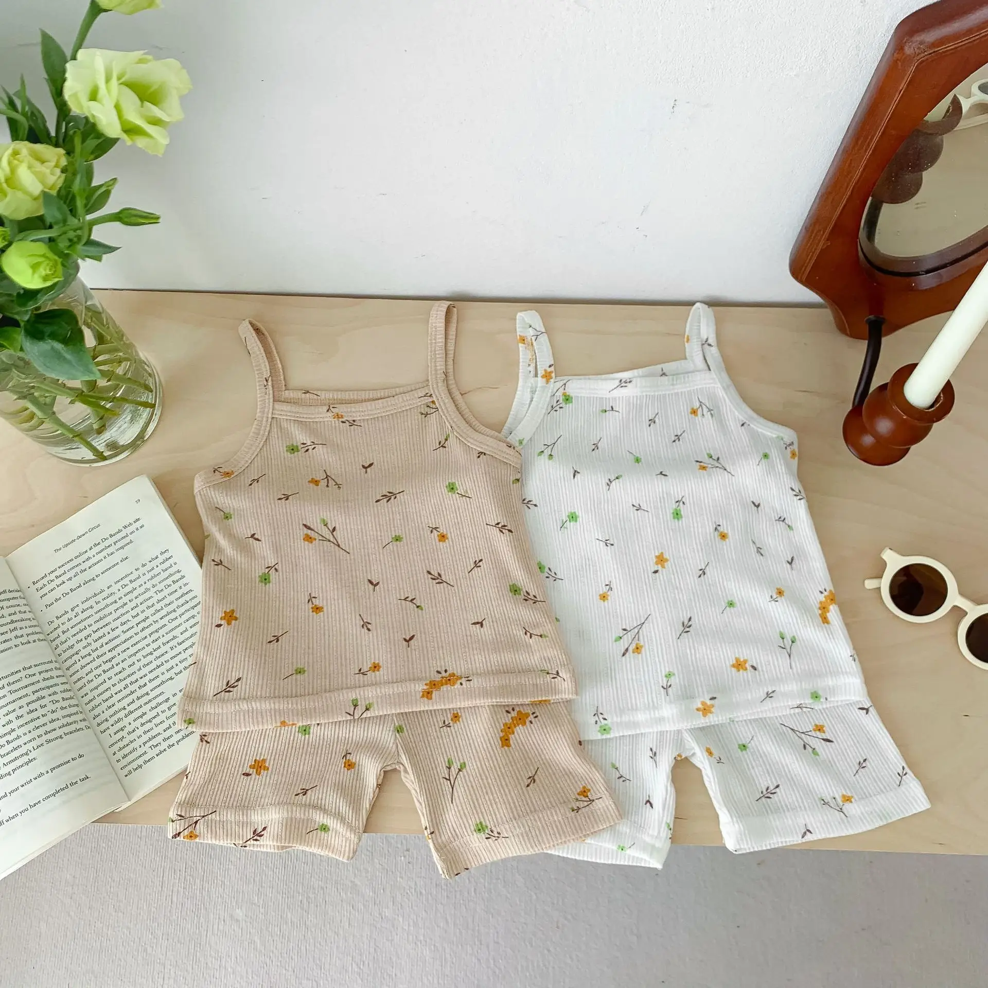 New Summer Korean Infant Baby Girl 2PCS Clothes Set Cotton Floral Sling Top Thin Shorts Suit Toddler Girl Casual Clothing