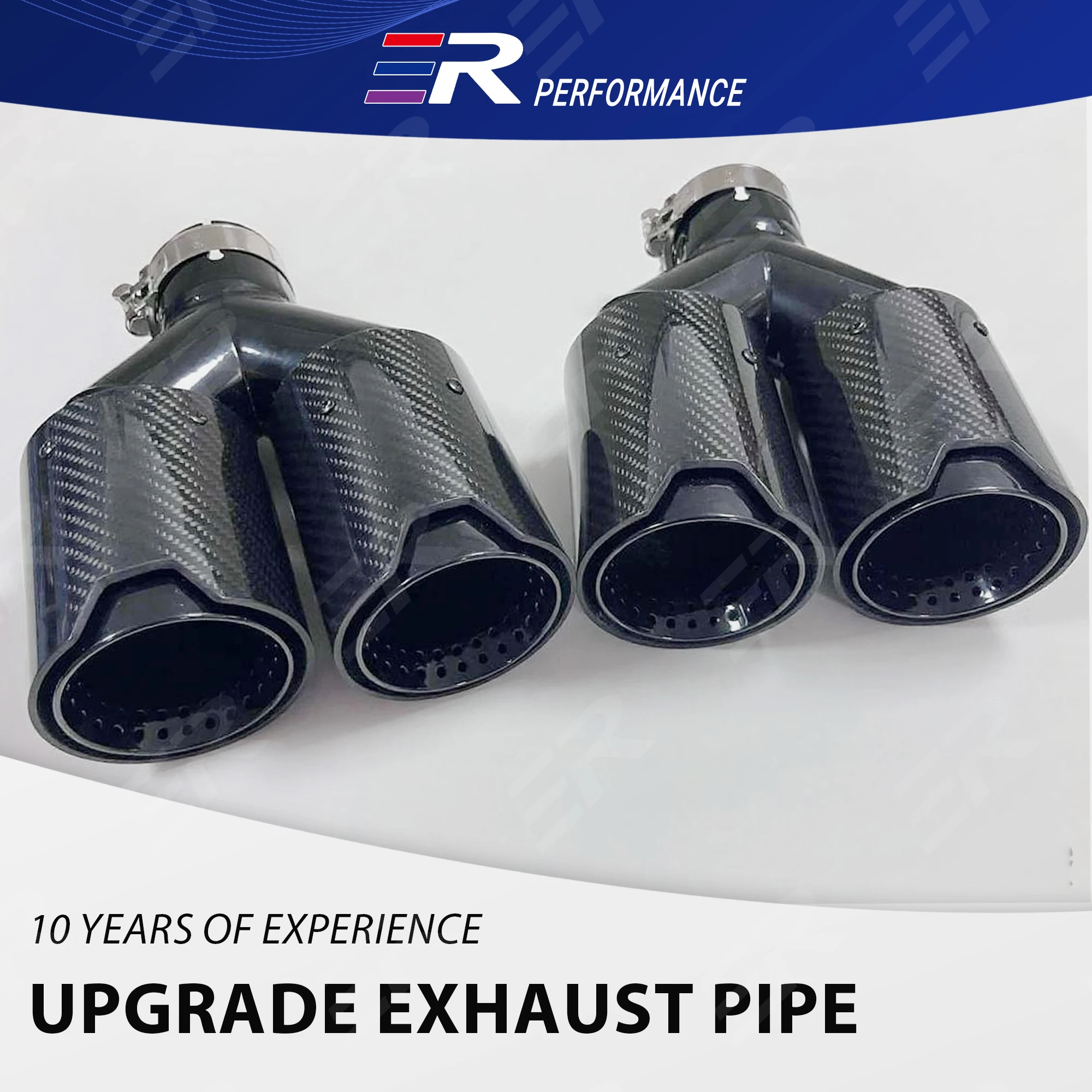 1PCS ER Car accessories Real Carbon Fiber Exhaust Tip Black stainless Dual Exit Muffler pipe Car Decorative for BMW Modify