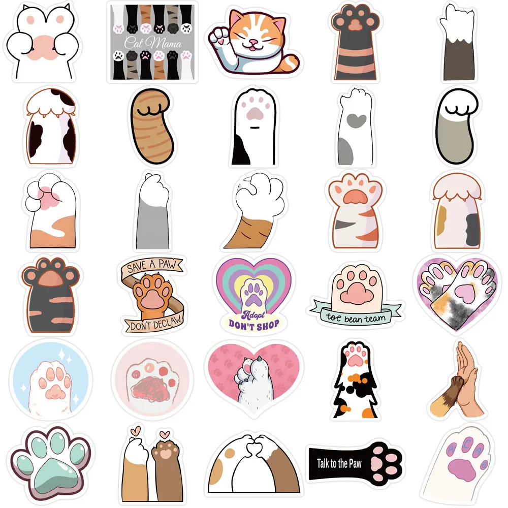 61PCS/Bag Cute Cartoon Cat Paw Girl Heart Stickers Kawaii Kids DIY Suitcase Skateboard Laptop Luggage Graffiti Sticker Decals